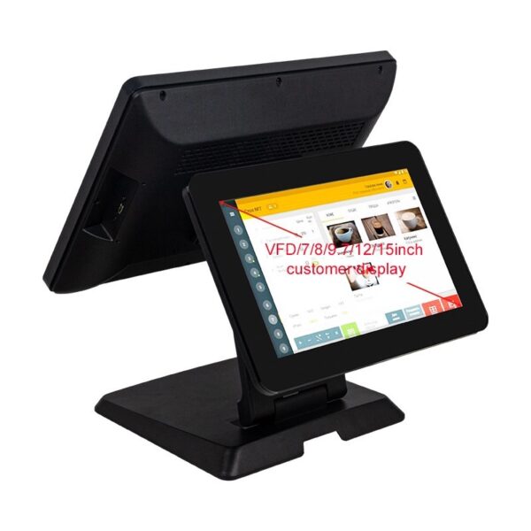 Sistem POS 15″ Multi-touch + monitor client 9.7", i5 5300U, 8GB DDR3, 256GB SSD, Free DOS, Stand metalic